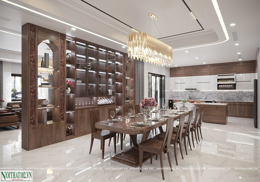 Bàn ăn gỗ óc chó sang trọng