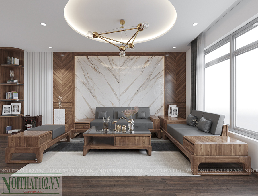 Phòng khách nội thất gỗ óc chó 4