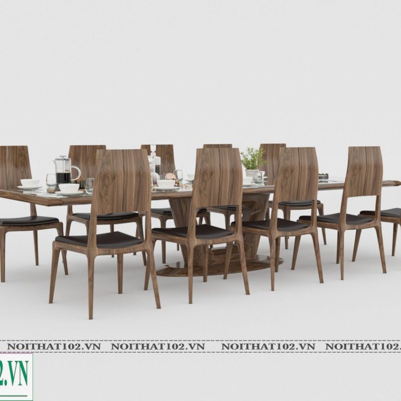 Bộ bàn ăn gỗ óc chó mặt chữ nhật BCN04 10 ghế cao cấp