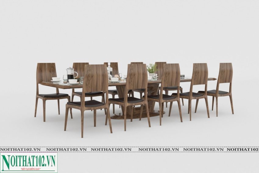 Bộ bàn ăn gỗ óc chó mặt chữ nhật BCN04 10 ghế cao cấp
