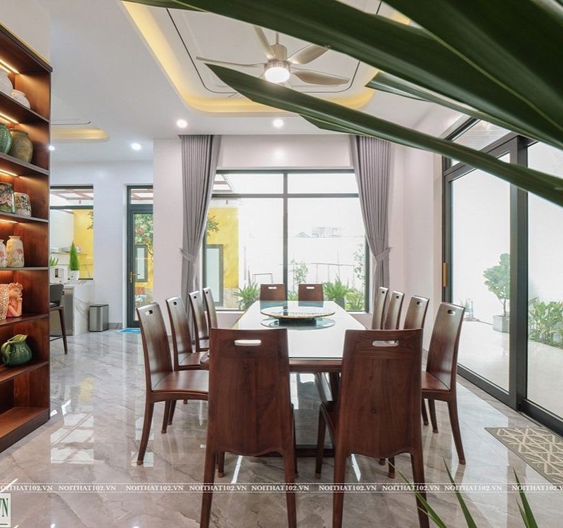 Bộ bàn ăn gỗ óc chó lớn mặt chữ nhật BCN05 12 ghế sang trọng, phù hợp biệt thự