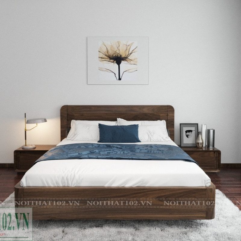 Chi tiết vân gỗ óc chó uốn lượn độc đáo trên thành giường GOC-05