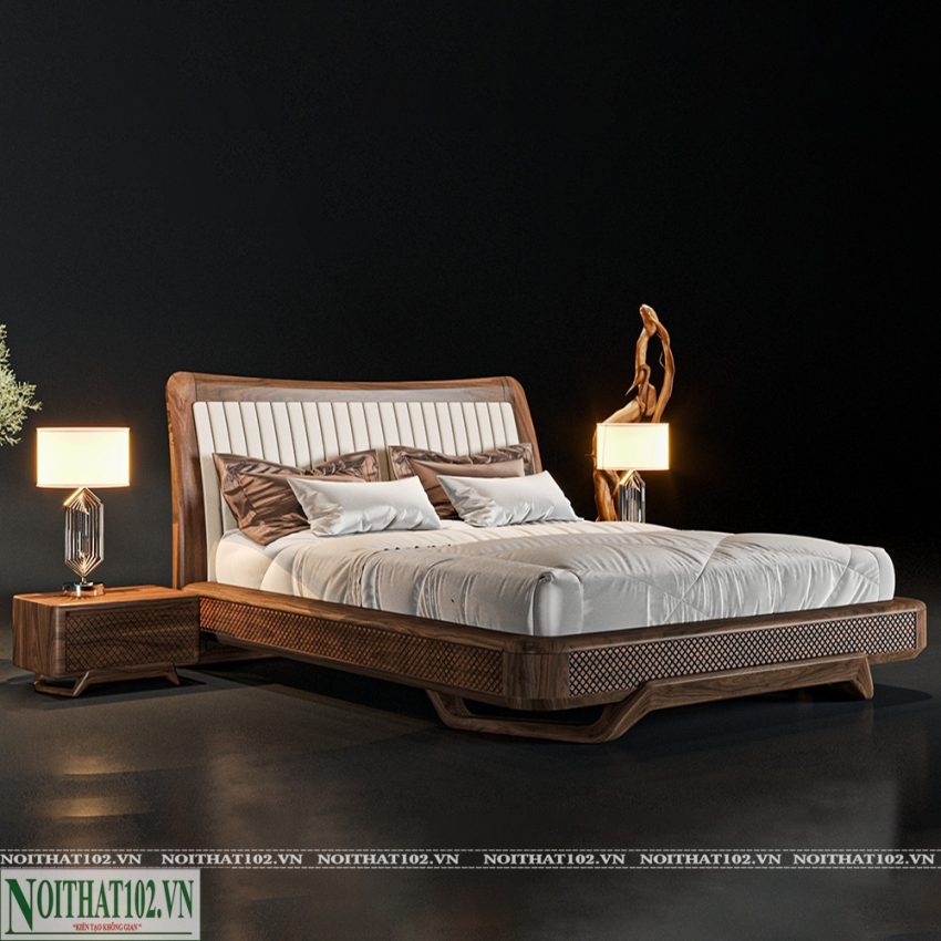 Giường gỗ óc chó GOC-10 thiết kế đẳng cấp, vững chắc và hiện đại
