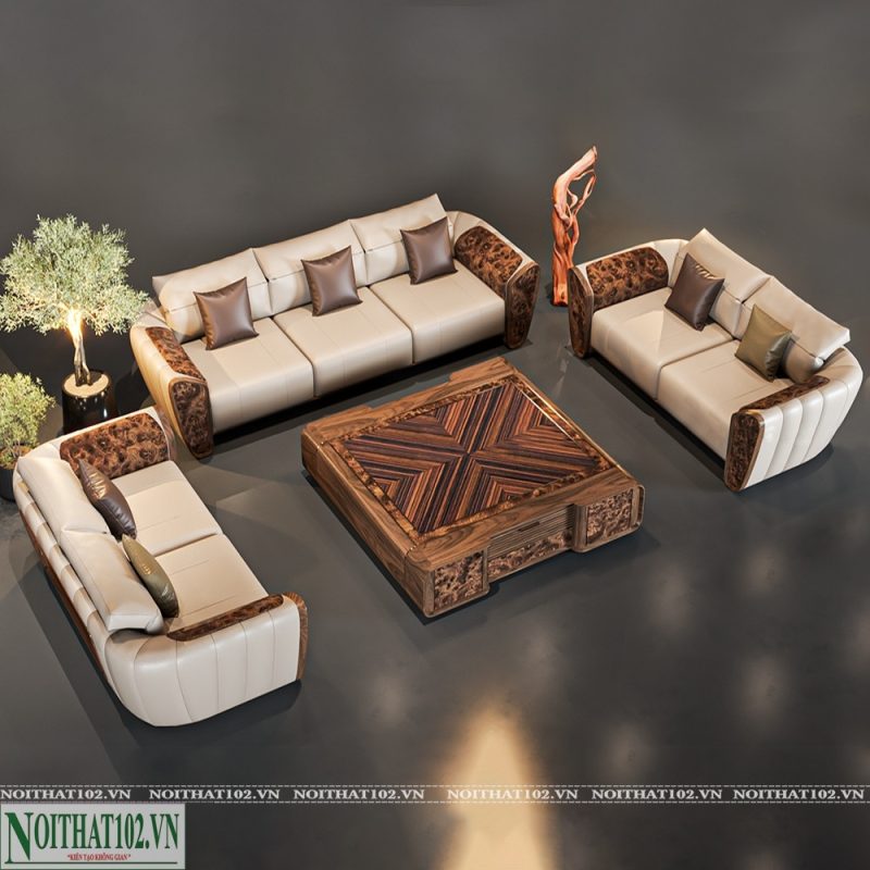 Bộ sofa gỗ óc chó S10, vân gỗ tự nhiên, thiết kế hiện đại, công năng đa dạng, bền đẹp