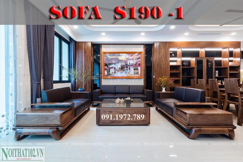 Sofa gỗ óc chó S190-1 vân gỗ tự nhiên, thiết kế hiện đại, hoàn hảo cho không gian phòng khách