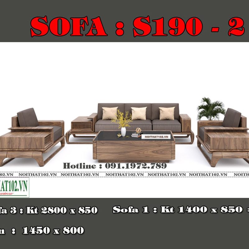 Sofa văng 2 chỗ gỗ óc chó S190-2, vân gỗ tự nhiên, đệm da êm ái, phong cách hiện đại