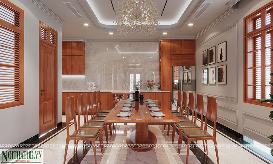 ảnh bàn ăn gỗ óc chó hình chữ nhật