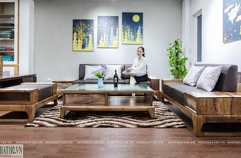 Mẫu sofa S-150 chính diện, đệm da cao cấp êm ái, phù hợp mọi không gian phòng khách