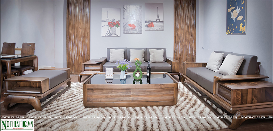 Sofa Gỗ Óc Chó S190-3 đẹp