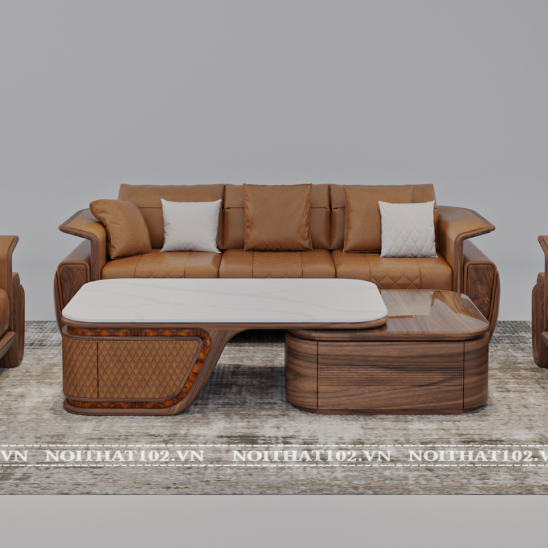 sofa gỗ óc chó luxury lx01 tông màu trầm tạo cảm giác ấm cúng