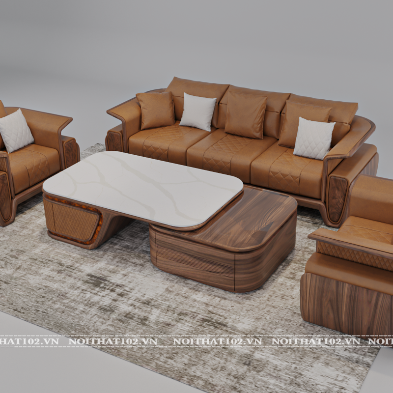 sofa gỗ óc chó luxury lx01 thiết kế sang trọng
