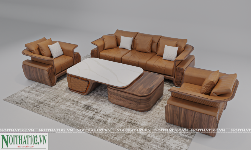 sofa gỗ óc chó luxury lx01 thiết kế sang trọng