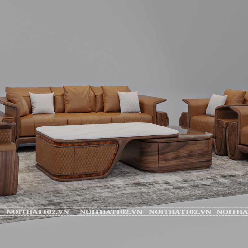 Mẫu sofa gỗ óc chó Luxury lx02 với tông màu ấm