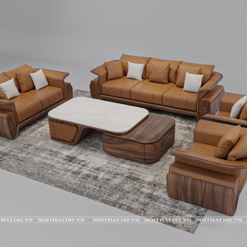 sofa gỗ óc chó Luxury lx02 kiểu dáng hiện đại